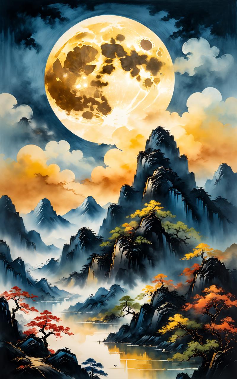 05568-2171788315-A Chinese style painting of a mountain with a moon in the sky, intricate and ornate Chinese ink style, impasto style, beautiful.png